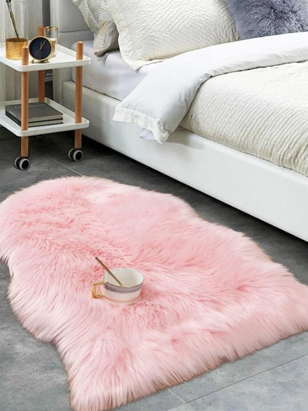 2x3 Plush Faux Sheepskin Rug Soft Pink Chair Cover Carpet